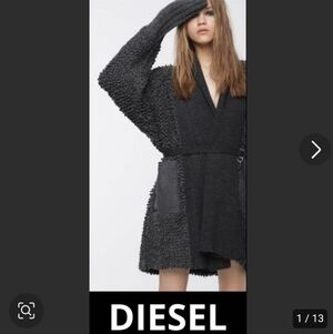 Diesel Black Knit Teddy Cardigan Coat with Belt